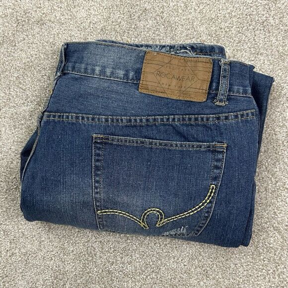 Rocawear Other - Rocawear Men's Jeans Size 46x34 Distressed Classic Fit‎ BAGGY Blue Denim